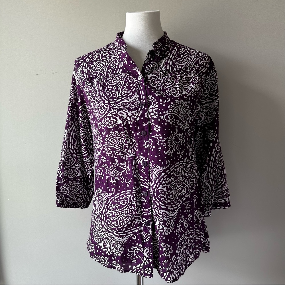 Merona Purple Paisley 3/4 Length Sleeve Top Size XSmall